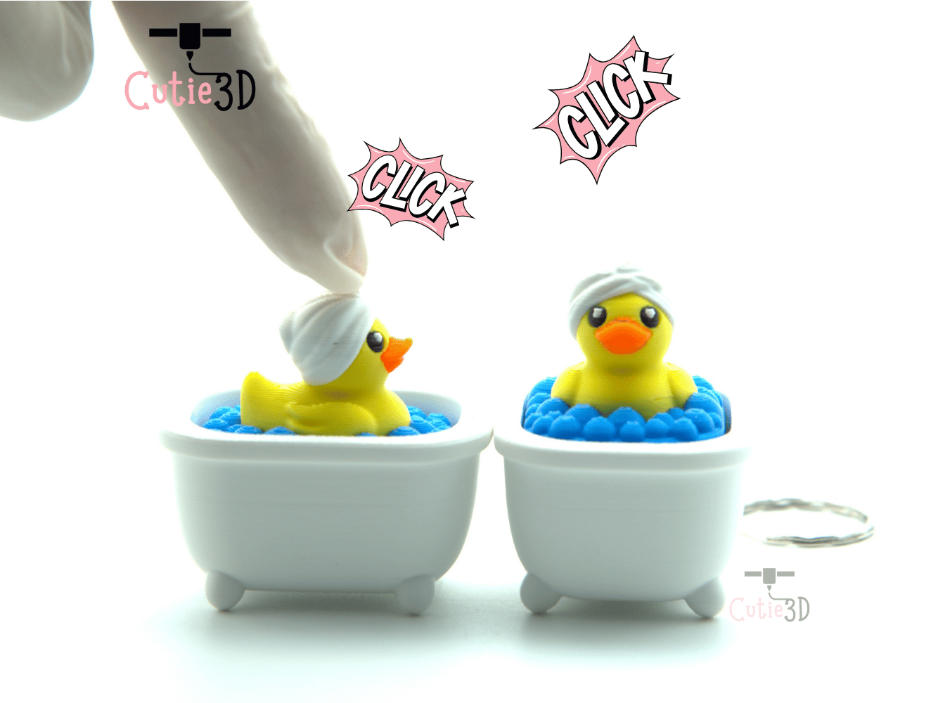 🦆 Cutie3D Duck in Bathtub Fidget Clicker Keychain - Cute Backpack